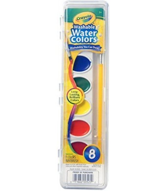 Crayola Washable Watercolors – 8 Color Set with Brush – Non-Toxic, Bold Colors for Kids, Classrooms & Crafts