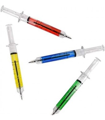 5″ Syringe Pen – 60 Pack Novelty syringe-style ballpoint pens in assorted colors, perfect for fun, medical-themed writing