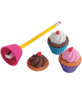 Cupcake Pencil Sharpeners with Erasers, 12/Pk – Cute Stationery for Classrooms, Party Favors & Gift Shops