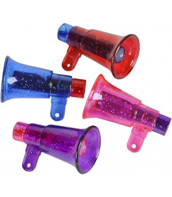 Glitter Megaphone Whistle, 12‑Pack – Assorted Colors, Arts & Crafts Party Favor for Kids – Schools, Daycare, Camps