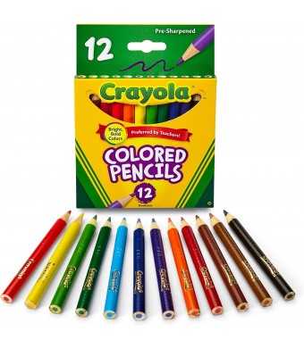Crayola Short‑Barrel Colored Pencils – 12‑Count Half‑Size with 3.3 mm Thick Lead, Pre‑Sharpened & Durable for School, Daycare, Camps & Crafts