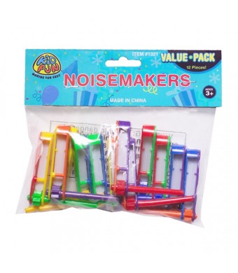 Plastic Noisemaker Graggers – 3 Inch Assorted Bright Colors, 12 Pack | Purim & Classroom Celebration Noise Makers