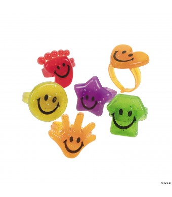 Glitter Smile Face Plastic Rings - 48/Pc 