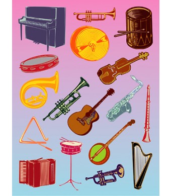 Glossy Music Instruments Sticker Sheets