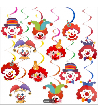 Clown Hanging Decorations – Colorful Party & Classroom Ceiling Décor for Birthdays, Carnivals & Events (12 Pack)