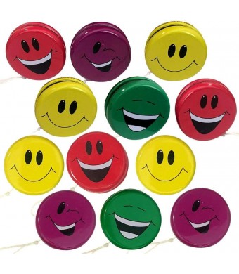 Smiley Face Metal Yo-Yos, 2", 12/Pk – Classic Retro Toys for Party Favors, Classroom Rewards & Carnival Prizes