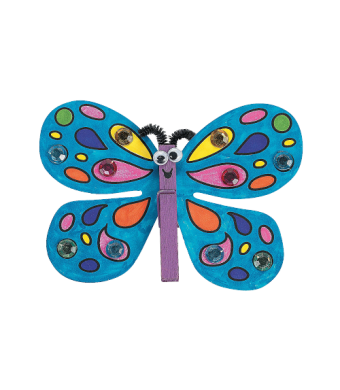 DIY Foam Butterfly Magnet Craft Kit for Kids – Clothespin Art Project, 6" Size, 10 Pack Classroom Craft Activity
