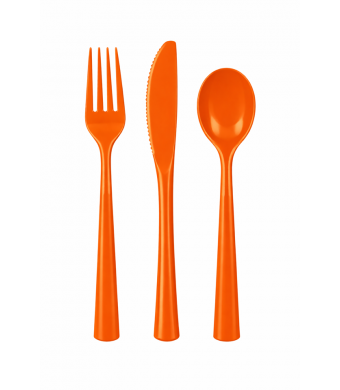 Orange Plastic Cutlery Set – 18 Piece Disposable Forks, Spoons & Knives for Birthday Parties, Classroom Events, Picnics & Catering