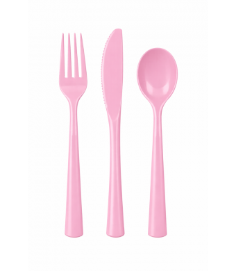 Pink Plastic Cutlery Set – 18 Piece Disposable Forks, Spoons & Knives for Birthday Parties, Classroom Events, Baby Showers & Catering