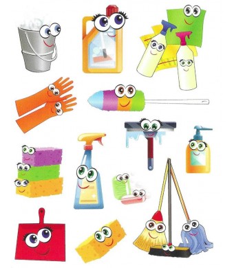 Happy Cleaning Supplies Stickers – 10 Sheets, Kids Classroom Chore Chart & Reward Stickers