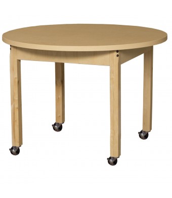Mobile 36" Round High Pressure Laminate Table with Hardwood Legs- 14" 