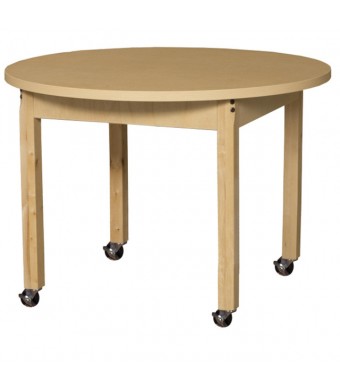 Mobile 36" Round High Pressure Laminate Table with Hardwood Legs- 20" 