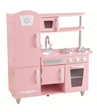 KidKraft Vintage Wooden Play Kitchen with Working Knobs, Pink