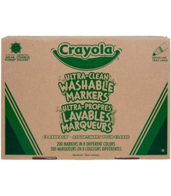 Crayola Ultra‑Clean Washable Markers Classpack – 200‑Count Conical Tip Assorted Colors in Storage Box, Non‑Toxic for Schools, Daycare & Camps