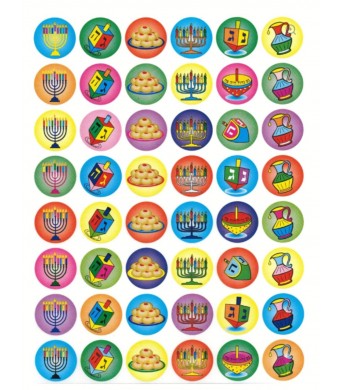 Mini Chanukah Stickers 480/Pk – Menorah, Dreidel, Donut & Oil Pitcher Designs