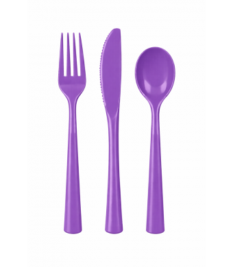 Purple Plastic Cutlery Set – 18 Piece Disposable Forks, Spoons & Knives for Parties, Classroom Events, Catering & Holiday Tables