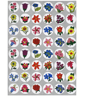 Round Circle Dot Sticker - Flowers - 10/Sheets