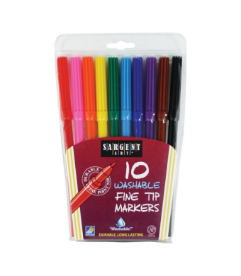 Sargent Washable Markers, 10/Pk – Fine Tip | Precision Fine Point Markers for Paper & Art Projects