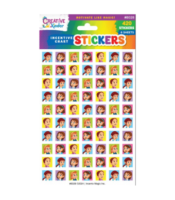 Girl Character Face Square Stickers 25 Sheets, 420 Pack