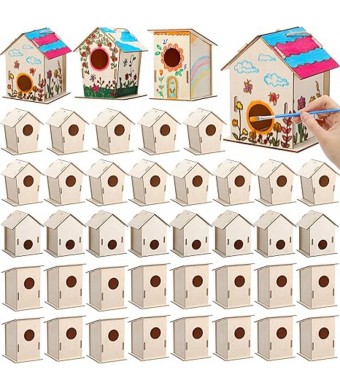 Unfinished Wood Birdhouse Craft Kits 4.5" – Paintable DIY Birdhouses, 12 Pack