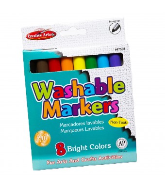 Washable Markers, 8 Colors – Broad Tip | Water-Based Coloring Markers for Kids and Classrooms