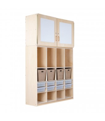 Classroom Organizer with Locking Cabinet and Four Divided Backpack Storage Sections