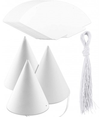 DIY White Party Cone Hats With String 12/pk