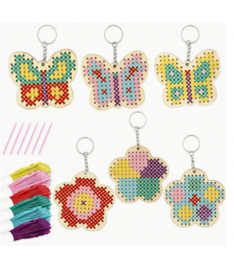 6 Pcs Wooden Cross Stitch Kit 3.5"
