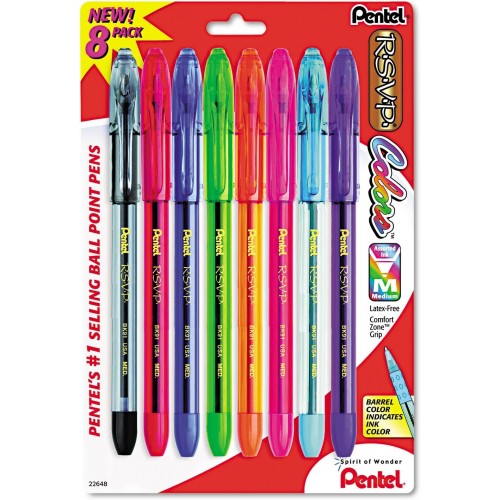 Pentel RSVP Pens - Medium Point - Assorted Colors - 8-Pack