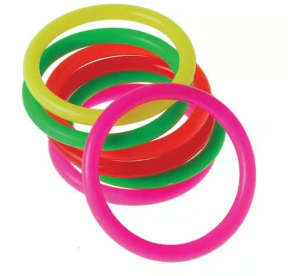 Small Neon Carnival Game Rings, 12/Pk – perfect for ring toss games, party activities, classroom fun, and carnival-style challenges