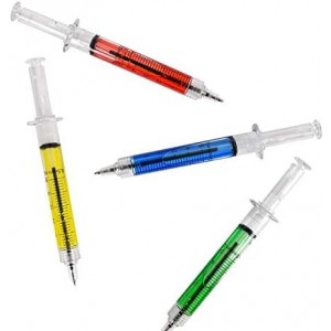 5″ Syringe Pen – 60 Pack Novelty syringe-style ballpoint pens in assorted colors, perfect for fun, medical-themed writing