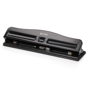 3-Hole Paper Puncher –  Heavy-Duty Metal with Adjustable Guide | Black Desktop Tool