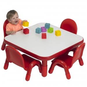 BASELINE® Toddler 30″ Square Table & Chair Set – Solid Candy Apple Red