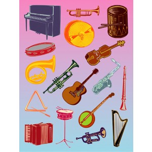 Glossy Music Instruments Sticker Sheets