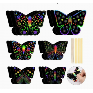 Butterfly Scratch Art Kit for Kids – 4" Rainbow Scratch Paper Crafts, 12 Pack Classroom Art Activity