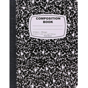 Composition Notebook, Wide Rule, 100 Sheets – Black | Durable Sewn Binding, Marble Cover, School & Office Writing Journal