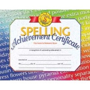 SPELLING ACHIEVEMENT CERTIFICATE 