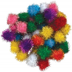 Glitter Pom Poms 1" 40-Pack | Sparkling Assorted Colors 
