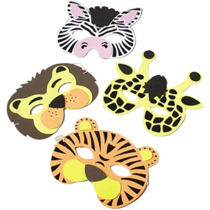 Foam Animal Masks – 12/Pk, Assorted Jungle & Farm Animal Dress-Up Masks for Kids’ Crafts & Parties