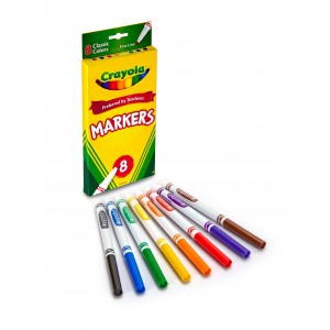 Crayola Ultra‑Clean Washable Fine‑Line Markers – 8‑Count Assorted Classic Colors, Color Max Ink, Non‑Toxic & Easy‑Clean for School, Daycare & Crafts