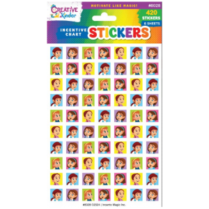 Girl Character Face Square Stickers 25 Sheets, 420 Pack