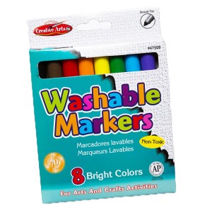 Washable Markers, 8 Colors – Broad Tip | Water-Based Coloring Markers for Kids and Classrooms