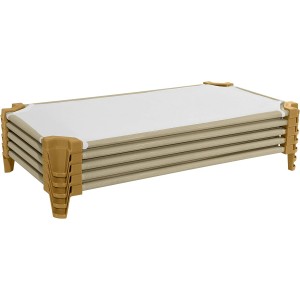 Toddler Cot Set of (5) Factory Assembled- Tan & (6) White Toddler Cotton Cot Sheets