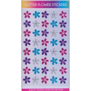  Sparkling Peel & Stick Glitter Gemstone Flowers - Pack of 40