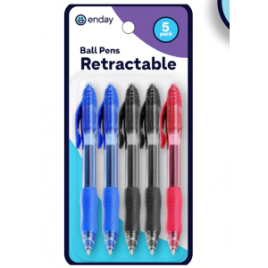 Grip Retractable Pens - Choice of Color - Black, Red, Blue (2-Pack) and Assorted Colors (5-Pack) - Smooth Writing Experience