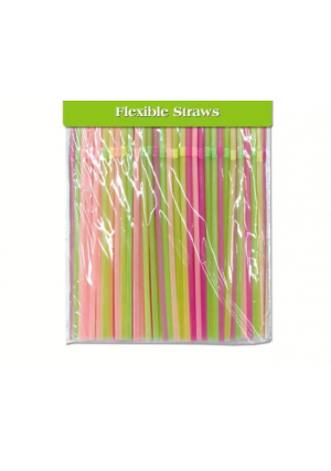 Neon Color Extra-Long Flexible  Plastic Straws - 200 Pack for Crafts & Parties!