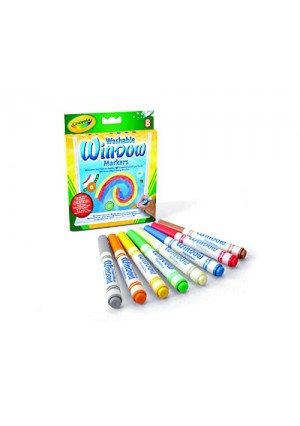 Crayola Washable Window Markers – 8‑Count Conical Tip Assorted Colors, Vibrant Ink for Glass, Mirrors & More, Non‑Toxic & Easy‑Clean