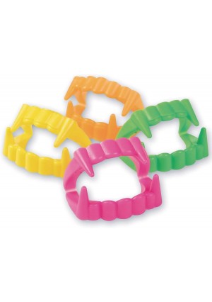 Neon Vampire Teeth Value Pack, 144/Pk – Pink, Blue, Green & Orange – Party Favors, Halloween, Classroom Giveaways
