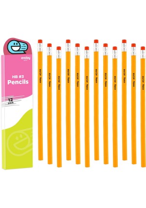 #3 Yellow Wood-Cased Pencils, 12/Pk– Hexagonal Design, Non-Toxic HB Lead, Latex-Free Eraser – Ideal for Schools, Kids, Arts, Crafts & Office Use