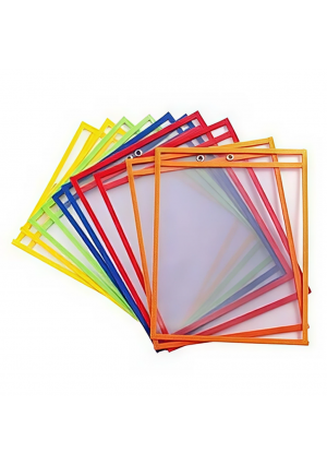 Reusable Dry Erase Pockets, 9″ × 12", 10‑Pack – Write & Wipe Sleeves for Recycled Worksheets